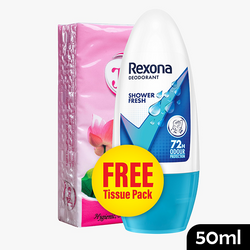 Rexona Shower Fresh Roll-on Deodorant 50ml + Free Tissue Packet